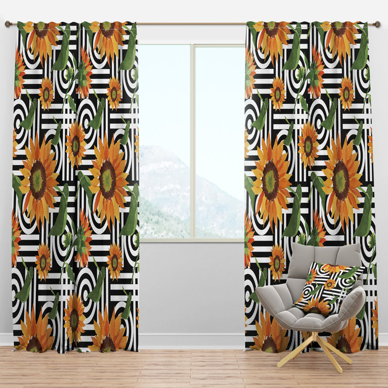 Panneau de rideau simple semi-diaphane avec passe-tringle Mid-Century Botanical II, l 52 po x L 95 po