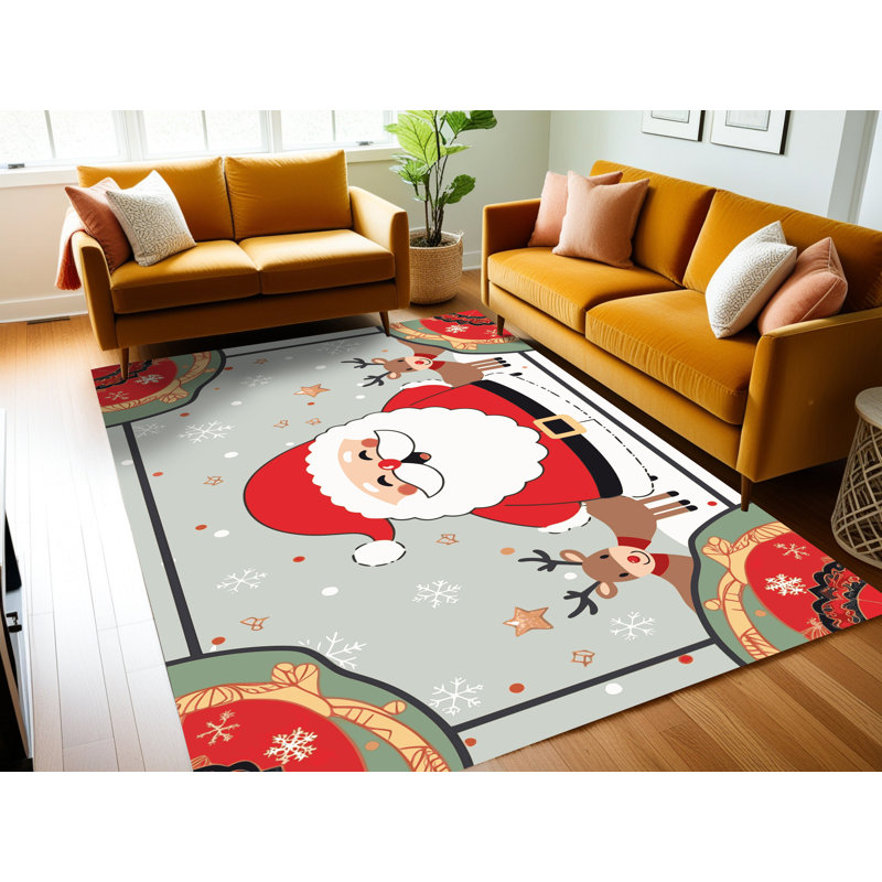 Tapis de vacances d'hiver de Noël lavable The Holiday Aisle®, Rectangulaire 2 pi x 3 pi