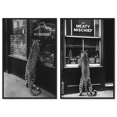Oliver Gal Meaty Mischief Set Cheetah - Framed Acrylic Glass Wall Art