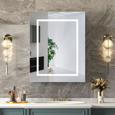 Ayushma Bathroom Mirror Cabinet with LED Lights, 3-Tier Storage Shelves