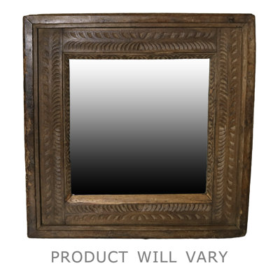 Miroir carré sculpté en bois récupéré