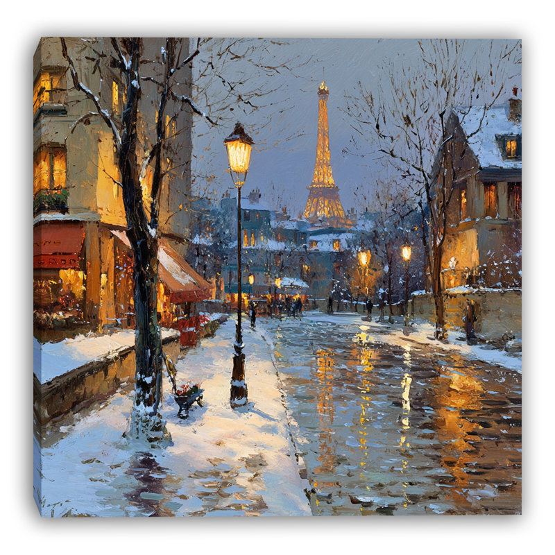 «Winter Stroll in Paris Lights», art mural sur toile tendue, H 30 po x l 30 po