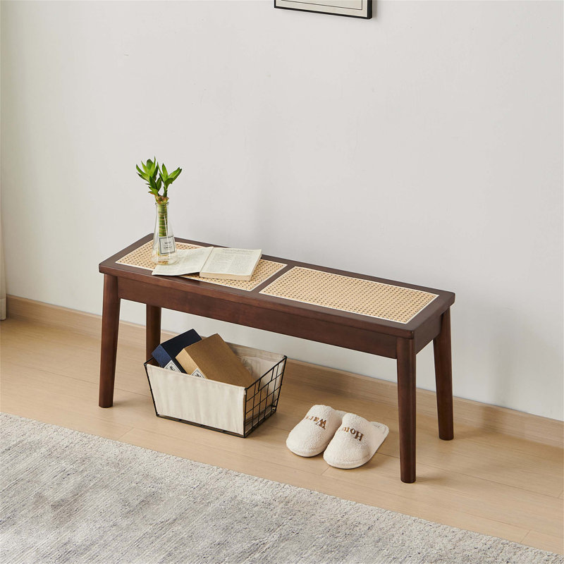 Banc en bois polyvalent avec siège tissé à la main pour diverses pièces
