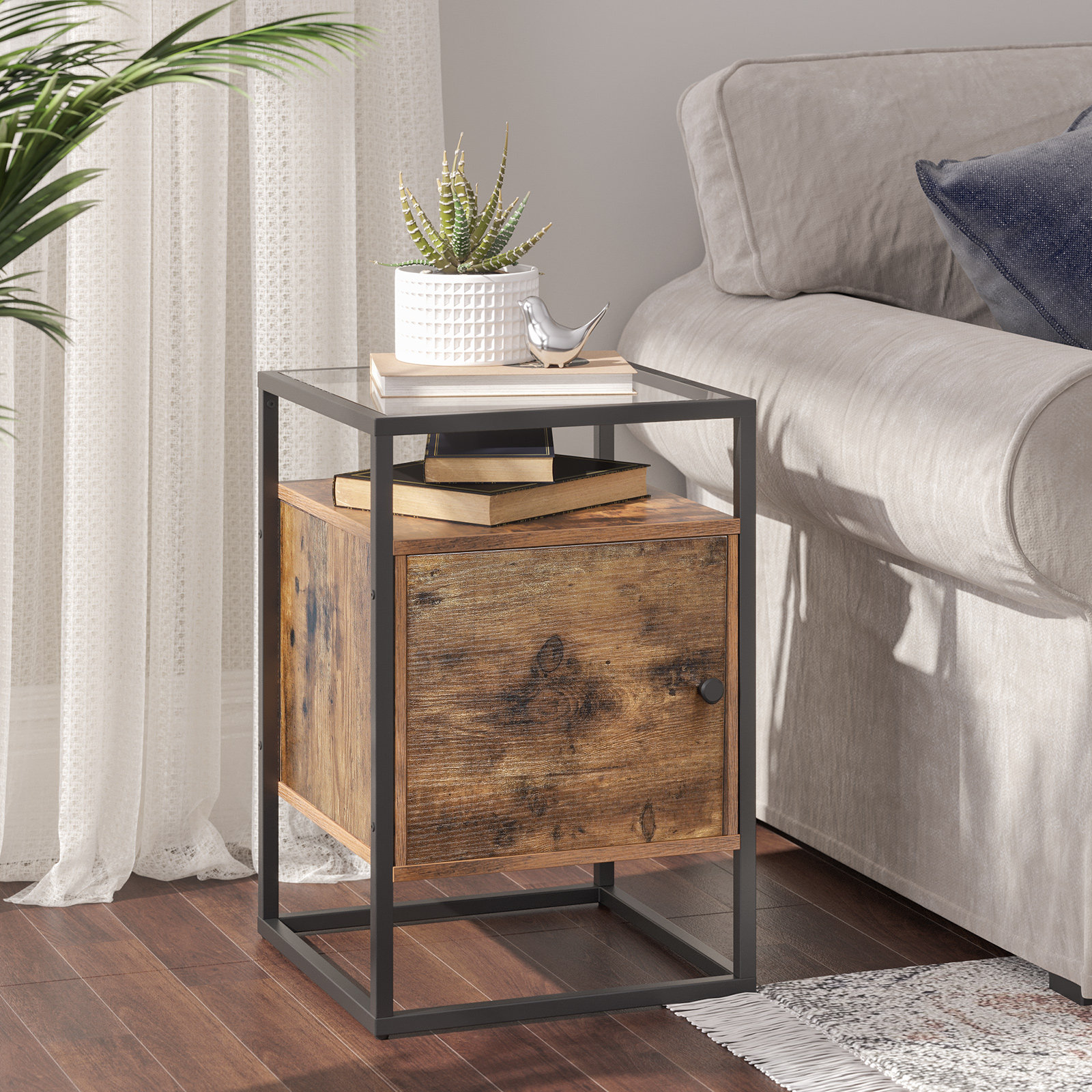 17 Stories Hornbeck Glass Top Frame End Table with Storage & Reviews
