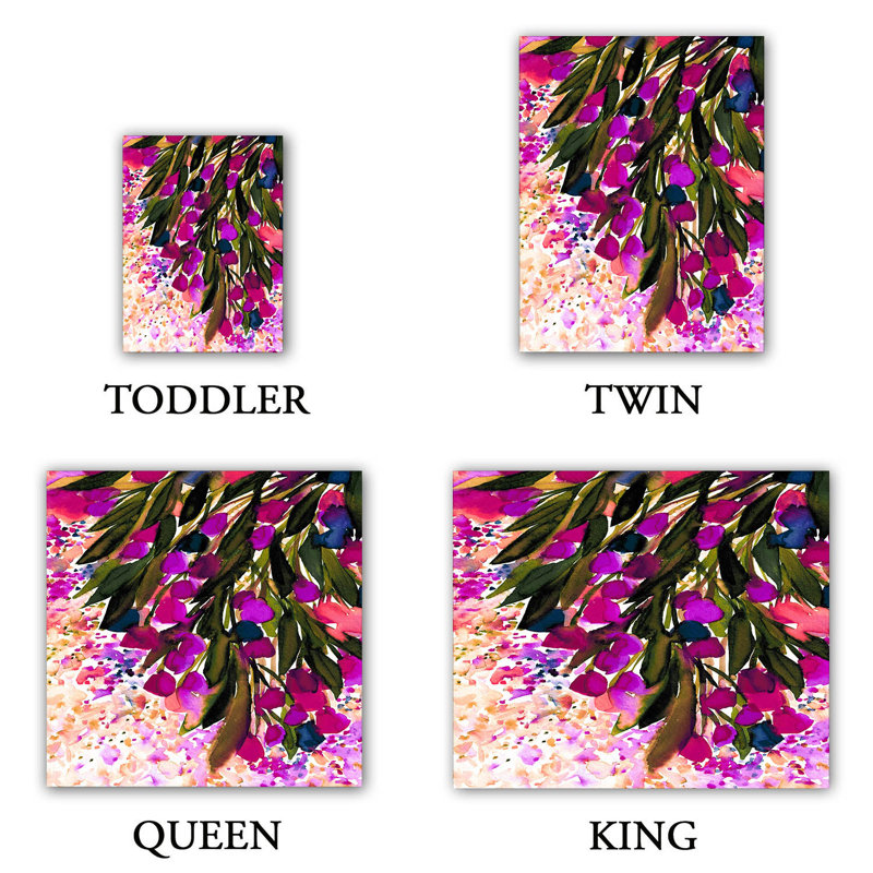 Floral Duvet Cover, 1 King Duvet Cover + 2 King Shams, Purple/Green/Blue