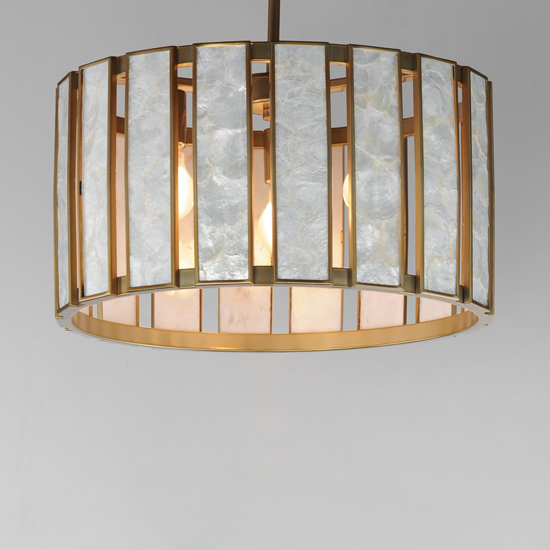 3 - Light Steel Dimmable Drum Chandelier