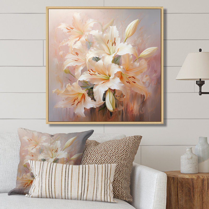 " Beige Lilies Romantic Impression ", Natural Floater Framed, 16" H x 16" W x 1" D