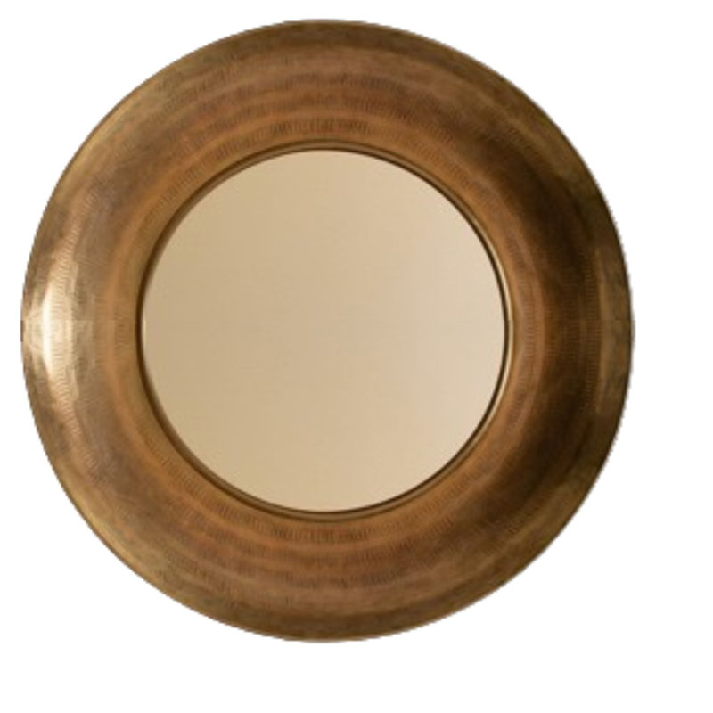  Round Hand Hammered Antique Brass Mirror – 32" Diameter – Transitional Wall Decor
