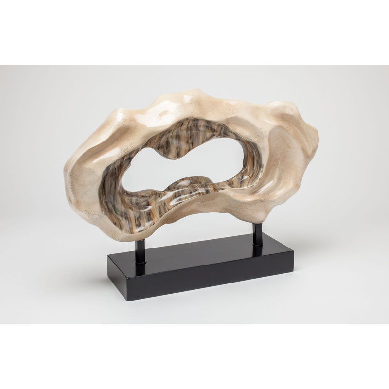 Handmade Beige and Black Resin Abstract Sculpture