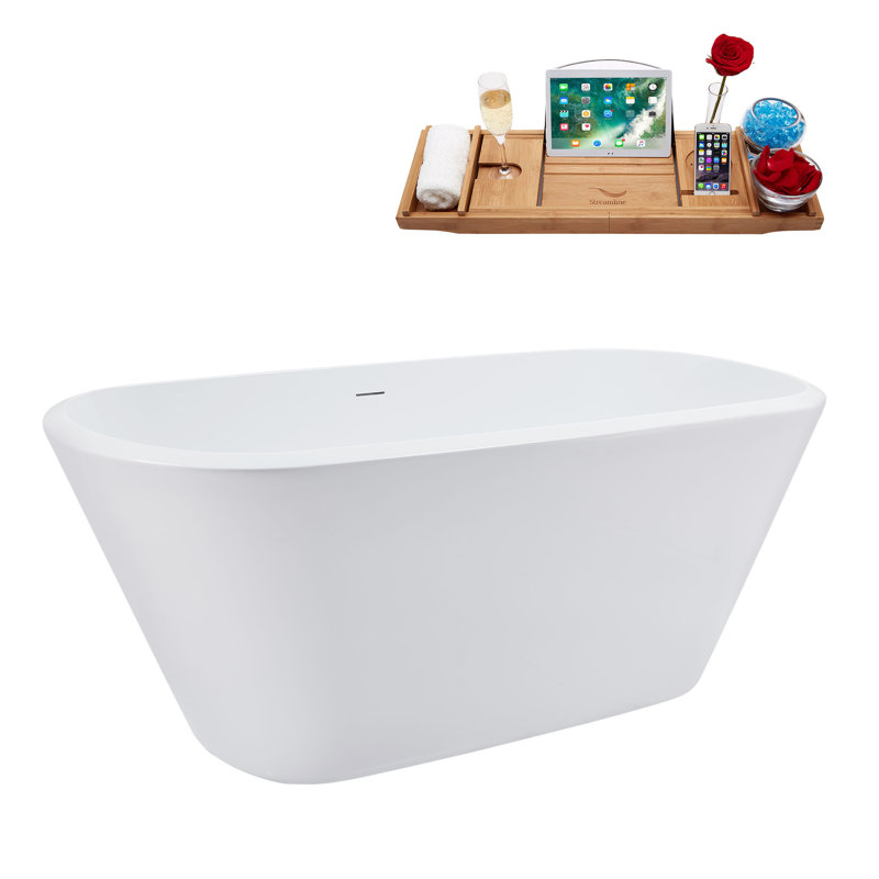 59.1'' x 28.3'' Freestanding Soaking Acrylic Bathtub, Brushed Nickel