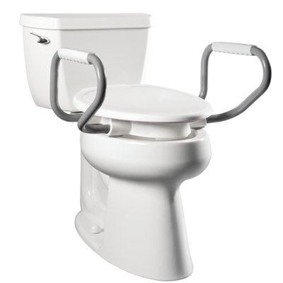 Siège de toilette surélevé 3 po avec poignées, barrière de sécurité Clean, charnières sécuritaires, ronde, blanc