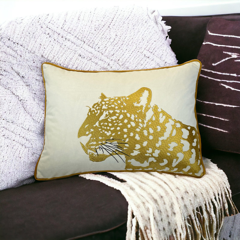 Housse de coussin lombaire en velours, Blanc / or