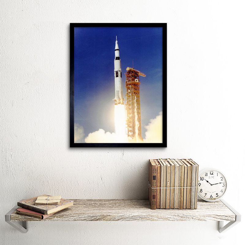 Space Apollo 11 Launch Saturn V Rocket Blast Thrust Flame USA - Single Picture Frame Print