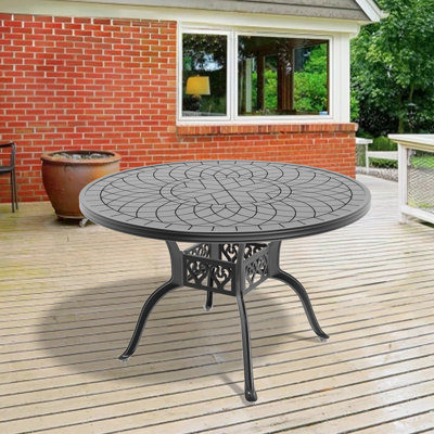 Table de salle à manger ronde de patio en aluminium moulé de 47,24 po de diamètre avec trou pour parasol