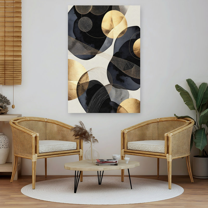 Golden Indigo Flow Abstract Contemporary Elegant Wall Art Print 1 Piece Wrapped Canvas Wall Art, 152.4cm H x 101.6cm W