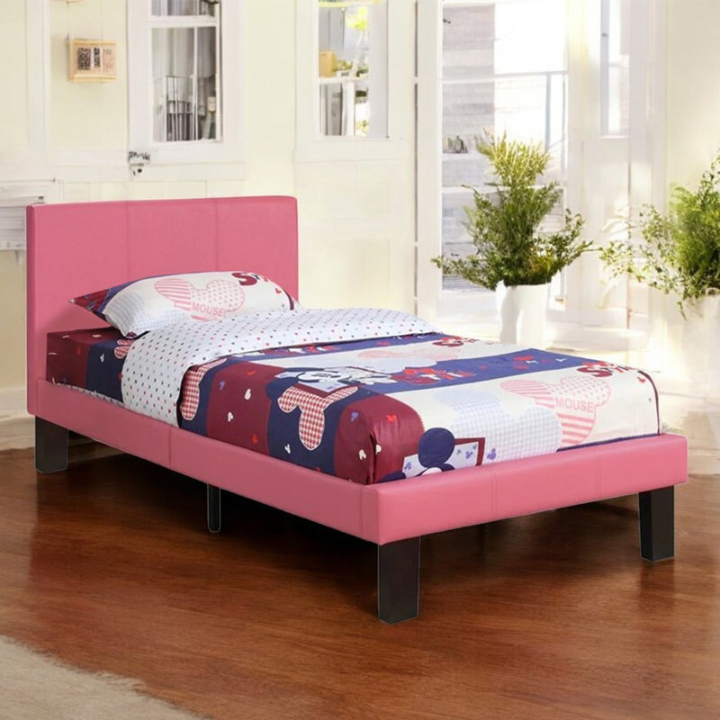 Chenevert Vegan Leather Platform Bed, Pink, Twin