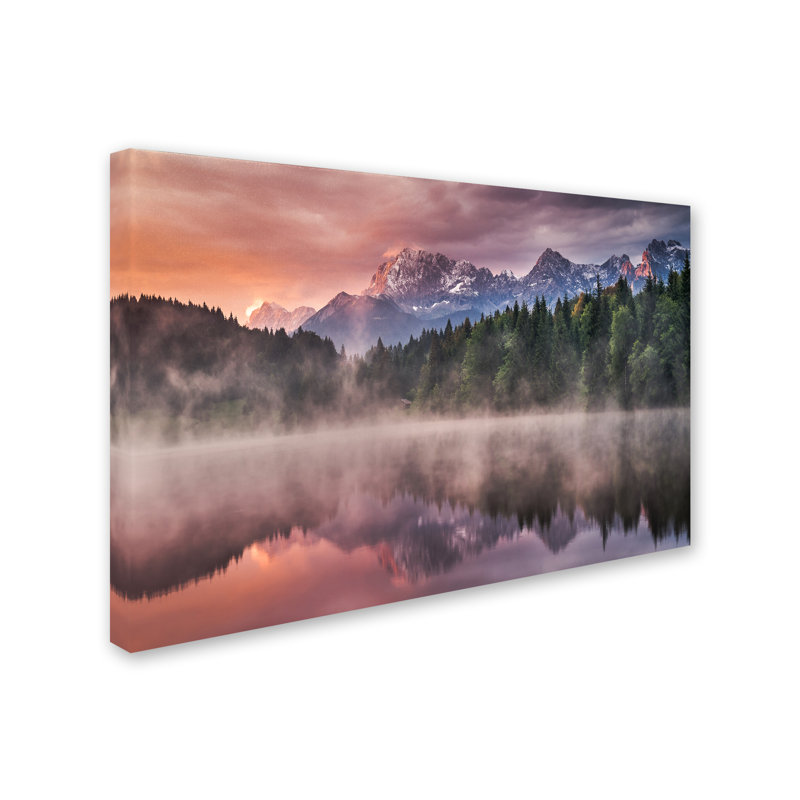 Sunrise at the Lake Framed Scenic Canvas Art