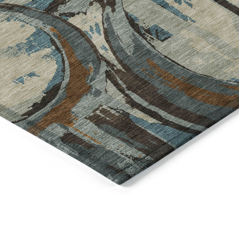 3' X 5' Beige Brown And Copper Geometric Washable Indoor Outdoor Area Rug