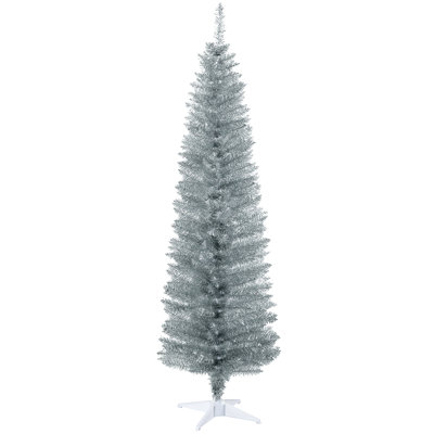 6' Artificial Pencil Christmas Tree, Slim Xmas Tree With 390 Realistic Branch Tips And Plastic Stand