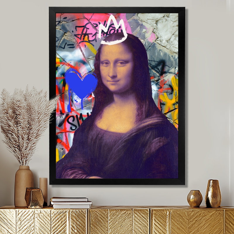 Graffiti Pop Art Mona Lisa - art mural femme Pop Art, Cadre flottant blanc, H 20 po x l 12 po
