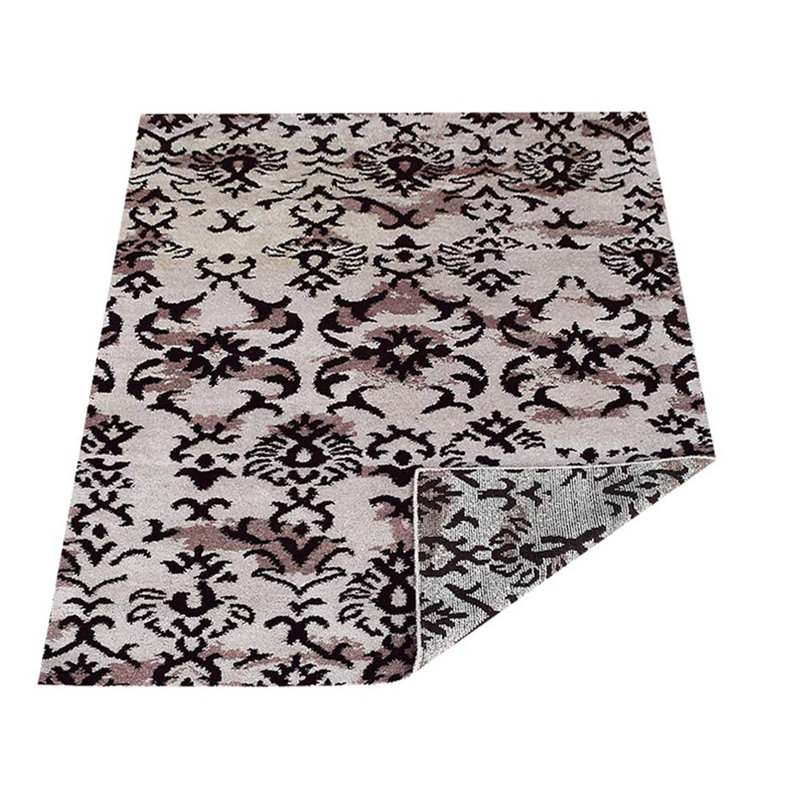 Tapis d'intérieur rectangulaire contemporain en soie beige et marron, noué à la main, Rectangle de 5 pi x 8 pi