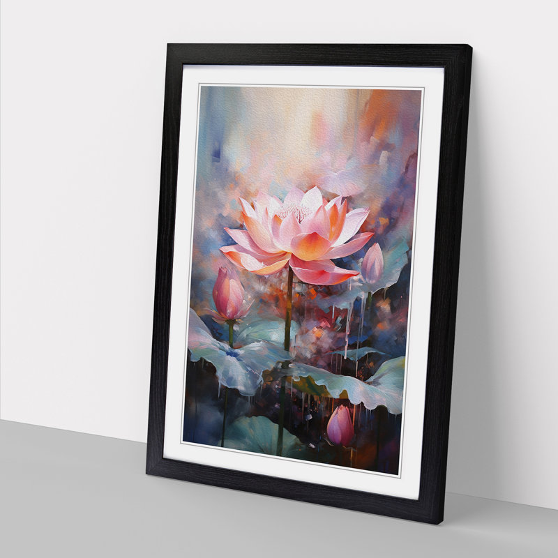 Lotus Flower Action No.2 - Single Picture Frame Print on Wood, 46cm H x 34cm W x 2cm D, Black