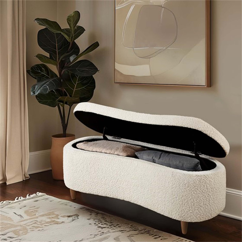 Banc de rangement à couvercle rabattable Boucle, Crème