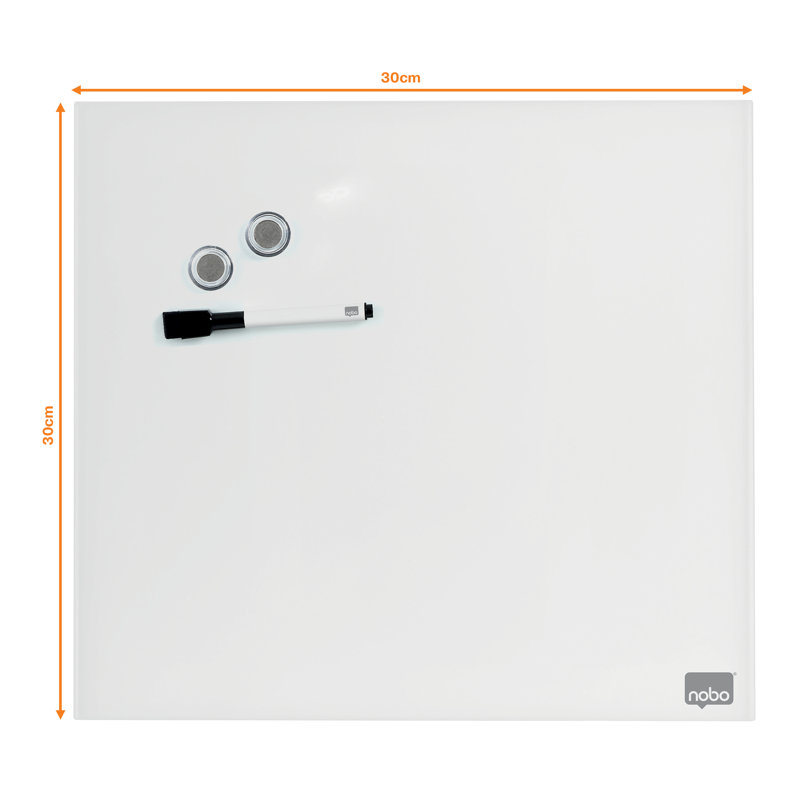 Wall Mounted Magnetic Glass Board, 30cm H x 30cm L, White