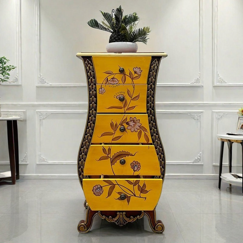 Commode d'appoint vintage avec 5 tiroirs peinte à la main