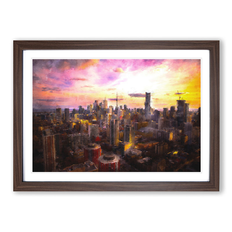 Toronto Canada Skyline - Picture Frame Painting Print, 45cm H x 63cm W x 2cm D, Walnut Framed