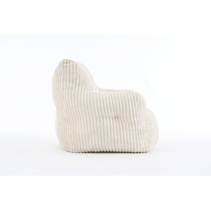 Soft Fluffy Corduroy Fabric Bean Bag Chair Filled With Memory Spong, Beige Corduroy