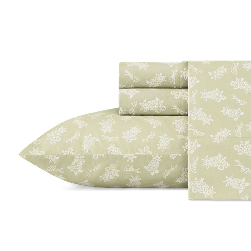 Aloha Pineapple Green Cotton Percale Queen Sheet Set