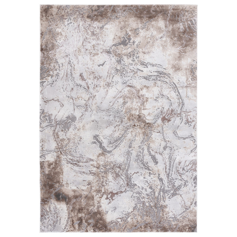 Prevost Abstract Gray/Taupe/White Area Rug, Rectangle 2'7" x 5'