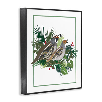 Christmas Quail & Fir Framed Giclee, design by Nancy Overton