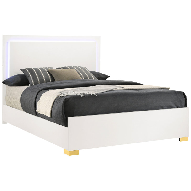 Lit à DEL en bois Eastern King, style contemporain, éclairage intégré, sommeil relaxant