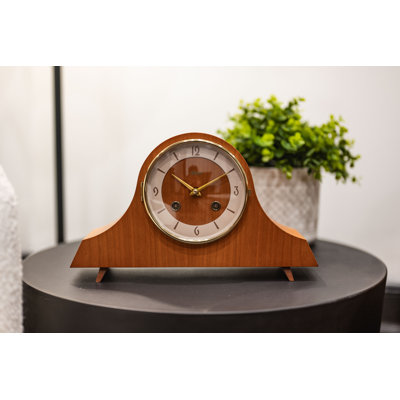 Roman Numeral Wood Mechanical Tabletop Clock with Alarm Light Yellow Wood