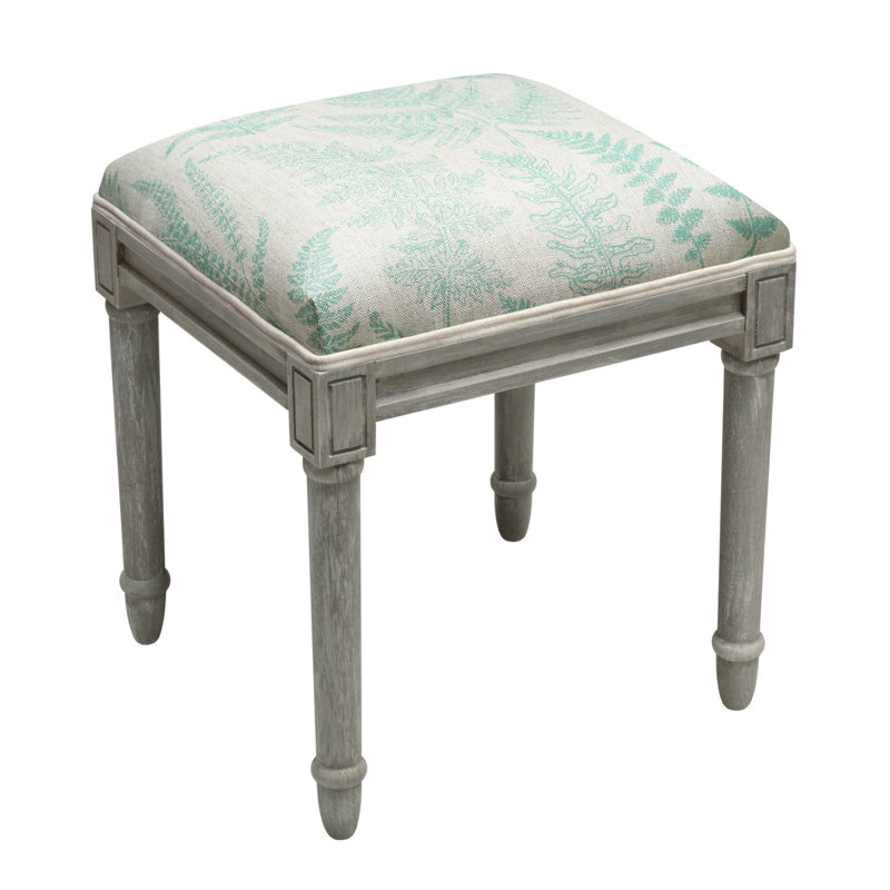 Camiah Solid Wood Accent Stool, Gray, Aqua