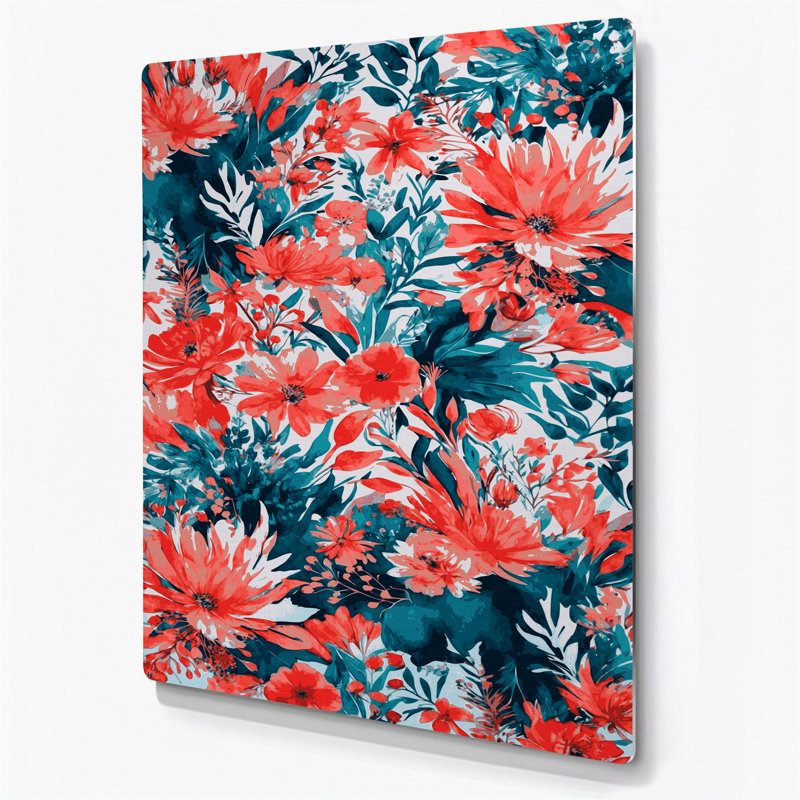 Aquarelle florale, art mural rouge en métal 26, H 14 po x l 11 po