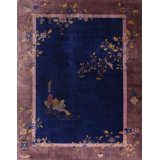 Knotted 1920s Chinese - Art Deco Wool Rectangle Antique Room Size Blue Rug