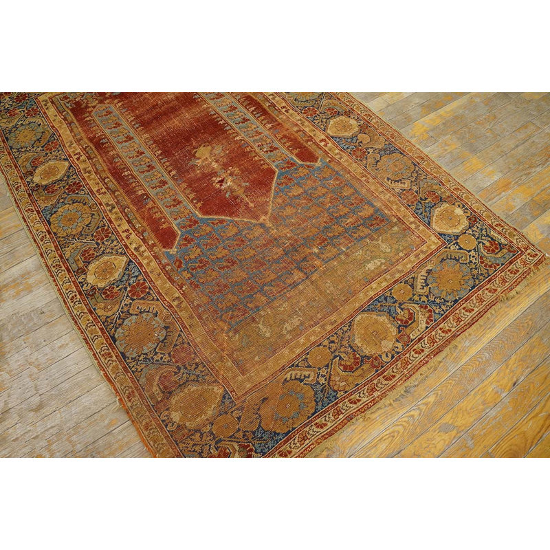 Rustic Tribal Antique Mid 18th Century Turkish Islamic Ghiordes Prayer Design Rug