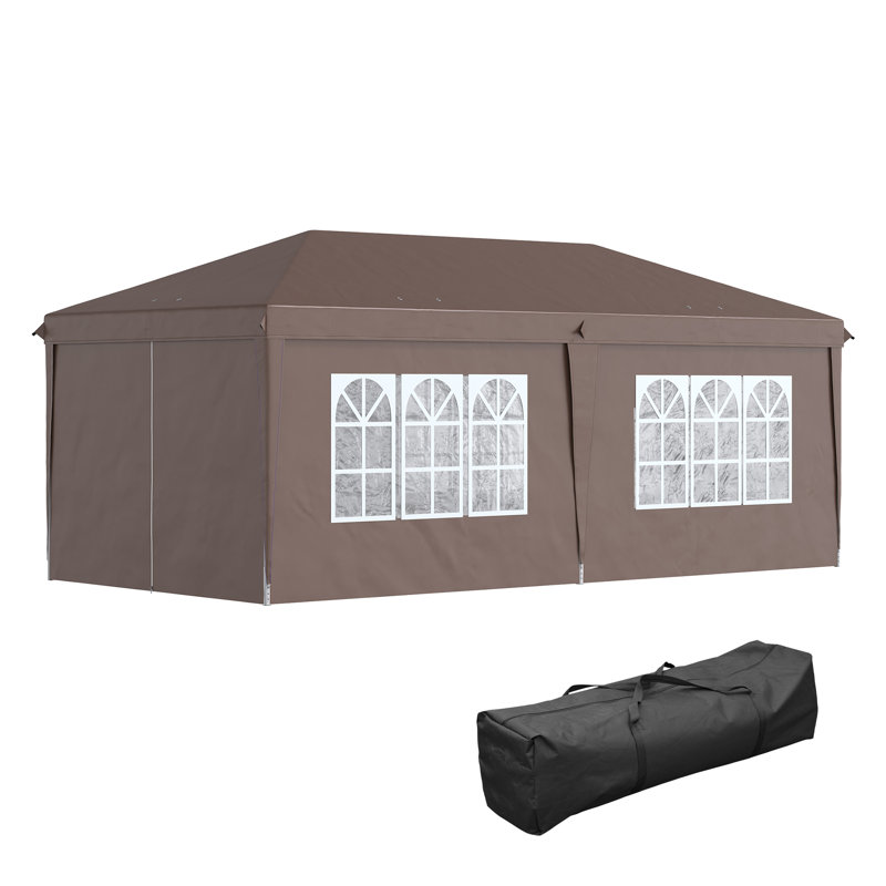 3x6m Pop-Up Gazebo, Garden Gazebo with Curtain Walls and Windows, Brown