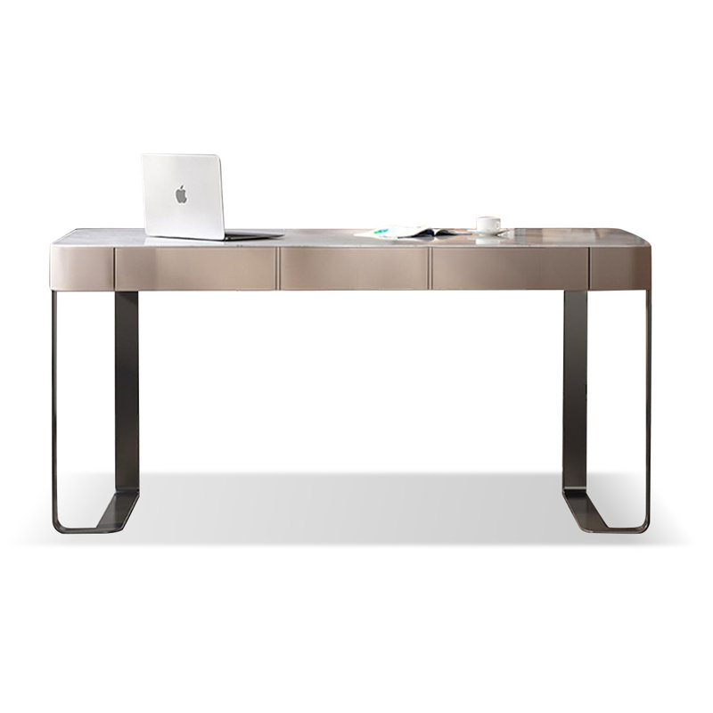 Bureau rectangulaire en pierre frittée avec tiroirs, Gris, H 29,53 po x l 62,99 po x P 23,62 po