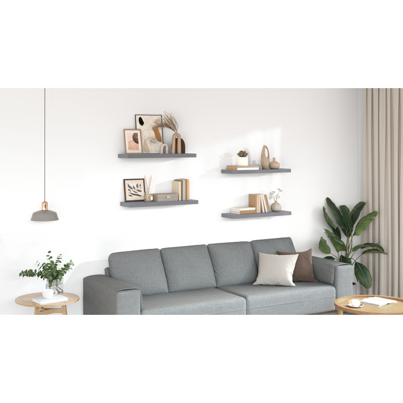 Wall Shelf  Wall Mounted Display Shelf for Photo Frame Set of 4, 1.5" H x 31.5" W x 9.3" D, Gray, 4