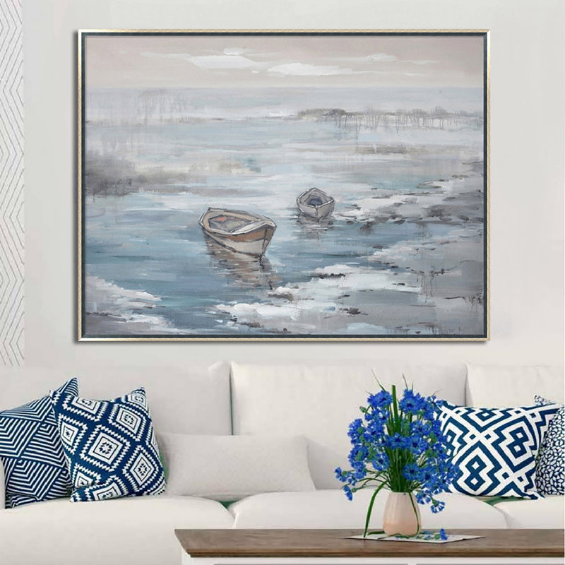 «Océan avec bateaux», reproduction d'art sur toile à cadre flottant