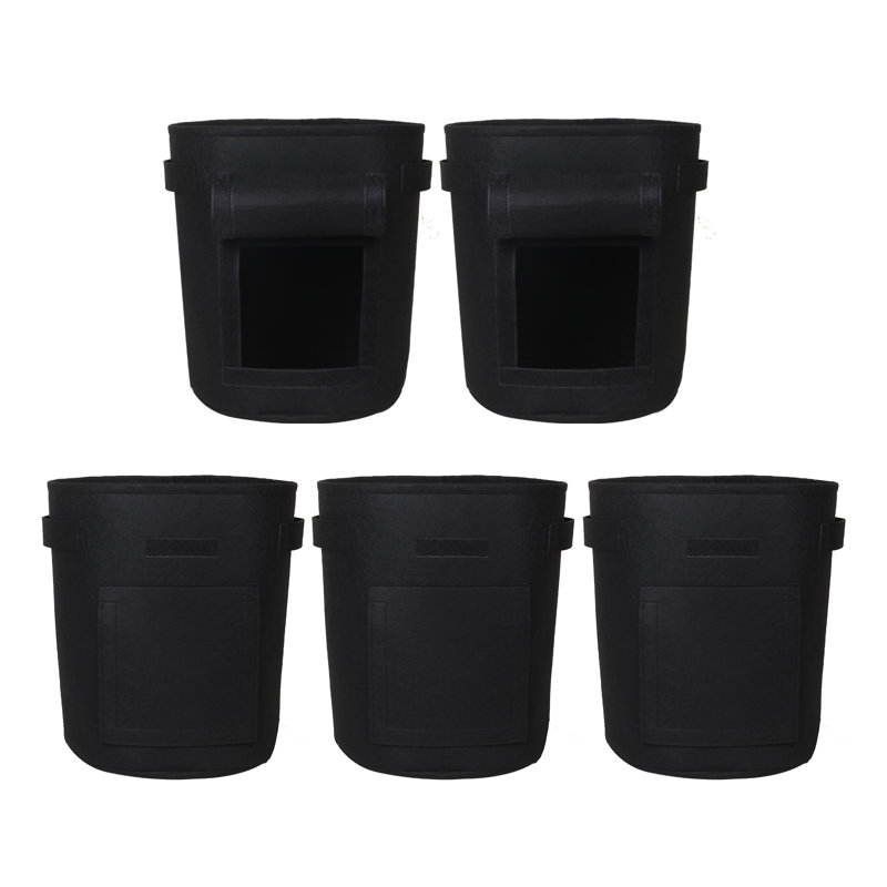 Temika Chemical Fiber Grow Bags with Window, 10 Gallon, Black