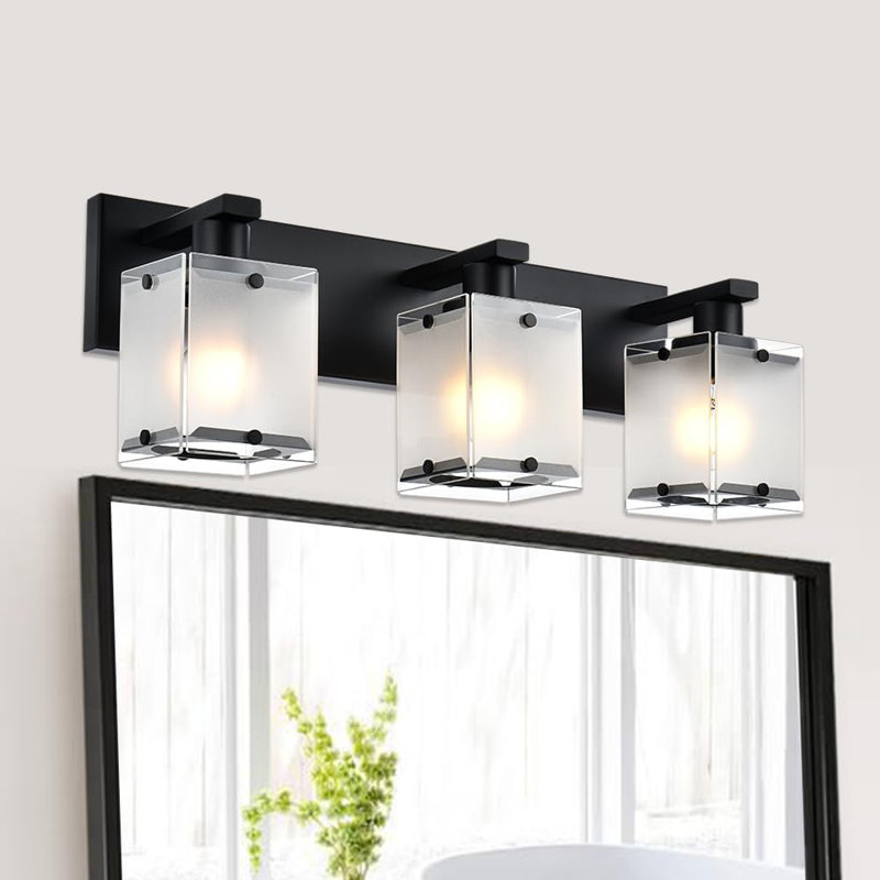 Luminaire de meuble-lavabo mural moderne noir avec abat-jour rectangulaire en verre givré, éclairage de salle de bain 3 lumières pour miroir, cuisine, chambre à coucher, base d'ampoule E26