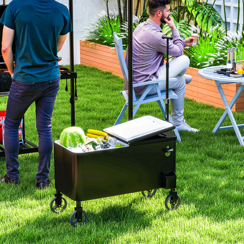 80qt Patio Cooler Cart Wheeled Cooler with Bottle Opener, Black