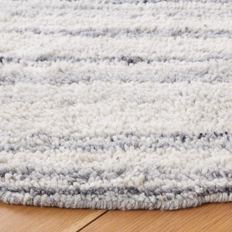Tapis gris / ivoire en laine tissé à la main Pecktonville, Rond 6 pi