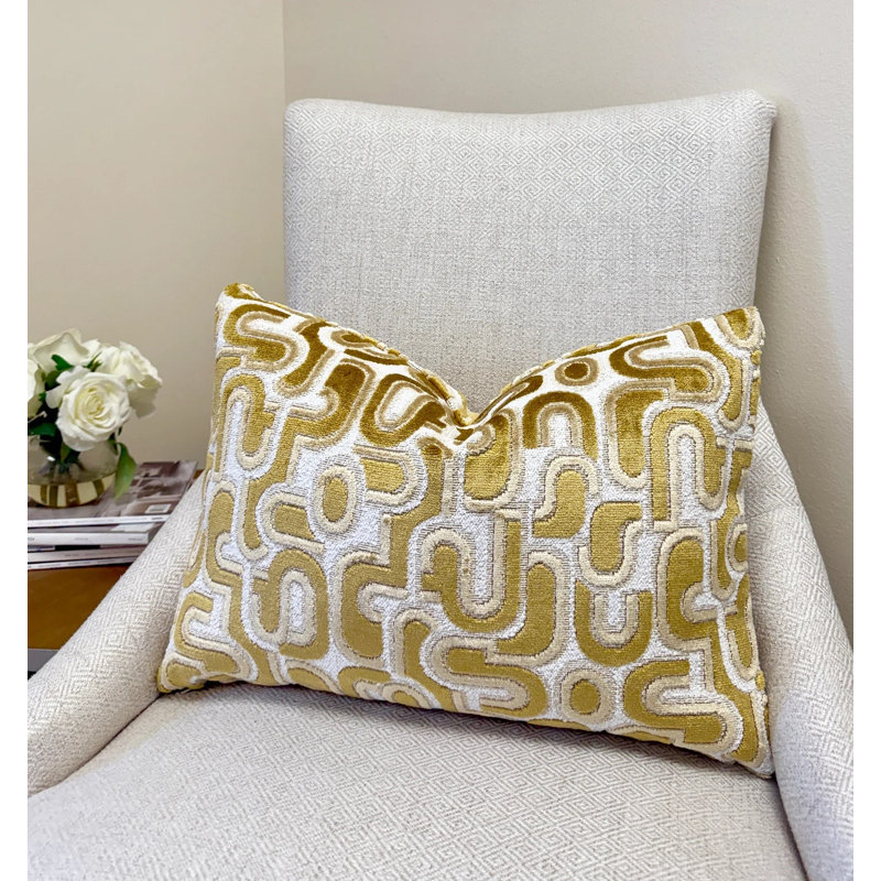Housse de coussin en velours Retro Graphic, Doré, 14 x 20 po