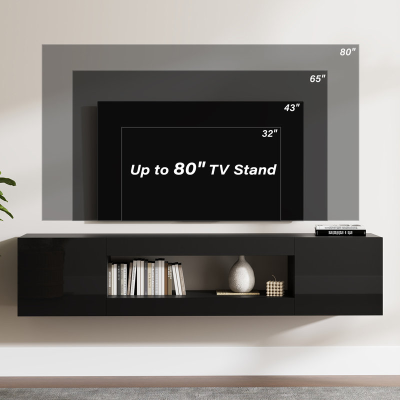 Floating TV Stand, Wall Mounted TV Cabinet, High Glossy Entertainment Center-Modern Media Console Fits 65-80 Inches TV for Living Room/Bedroom